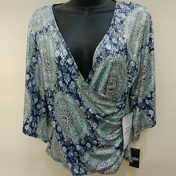 MSK Surplice Cold Shoulder Top with Bell Sleeves - Picture 3 of 8